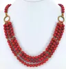 3 Strands Red Coral Round Beads Gold Toggle Necklace 19 2528