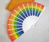 Rainbow hand gehouden vouwventilator zijde vouwen handventilator, vintage stijl regenboog ontwerp gehouden fans voor verjaardag, afstuderen, vakantie SN3227