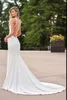 Jasmine Zakryty Przycisk Mermaid Suknie Ślubne Klejnot Neck Koraliki Bez Rękawów Satynowe Suknie Ślubne Suknia Sąd Pociąg Robes De Mariée