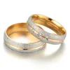 Ringos de a￧o inoxid￡vel de a￧o inoxid￡vel Banda de a￧o dourado Crystal casal anel de casamento de j￳ias de hip hop feminino