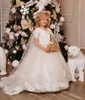 Oldukça 2019 Beyaz Çiçek Kız Elbise Sarar Katmanlı Tül Balo Prenses Doğum Günü Partisi Elbiseler Çocuklar Resmi Giyim