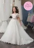 Bohemia Wedding Flower Girl Dresses Jewel Neck con maniche corte Vintage Lace Ruffles Child Kids Birthday Party Dress Cheap
