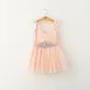 Hot Sell Elegance Kids herfstjurken Wit roze 2 kleuren met diamanten riem retail babymeisjes kleding