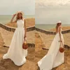 2020 Enkel Satin Bröllopsklänningar Jewel Neck Backless Modest En Line Bridal Gown Boho Bohemian Bröllopsklänning Robes de Mariée