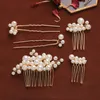 Gold Handmade Imitation Pearl Hair Combs Jewelry Set Hair Sticks Tiaras Hairpins Wedding Hair Accessories for Bridal Gifts247O