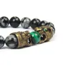 Nouveaux hommes bijoux Double léopard Lion tête de tigre Bracelet avec 8mm perles de pierre naturelle Bracelets de perles Bracelet pour cadeau