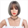 Brown Short Wigs Bob Style Straight Synthetic Black Women's Wig with Bangs 12 Inches Soft Hair Blonde Wig