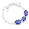 Luckyshine 925 Silver Blue Topaz Round Water Drop Bracelet For Women Zircon Anniversary Gift Jewelry Idea Charm Bracelets