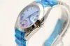 Relógios de relógios automáticos clássicos de 36 mm exibem discagem listrada azul redonda Presidente Strap Standless Watch Case