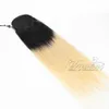 Peruvian 100g 120g Blond 1B 613 2 Tone Ombre Straight Clip in Elastic Band DrawString Ponytail Virgin Human Hair Extension