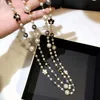 Whole- luxury designer classic style elegant flowers colorful pearls long chain double layer sweater statement necklace for wo234c