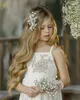 New Bohemian Flowers Girls Dresses For Wedding Spaghetti Backless Lace Appliques Flower Kids Pageant Gowns Beach Birthday Party Dress