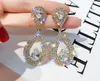 925 silver needle super flash set diamond drop shaped earrings female personality joker earrings