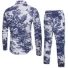 Moda Flow Floral Dress Dressuit Mężczyźni Casual Dwuczęściowy Koszulki Dress Dress Plus Size M-5XL Ensemble Homme Sets