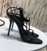 Hot Sale-Designer Women High Heels Gladiator Sandals Black Gold-Toned Pumps Sandalias Ankle Strap Dress Wedding Shoes Sandles