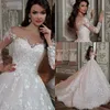 ELegant Sheer Long Sleeves Lace A Line Wedding Dresses Tulle Applique Sweep Train Wedding Bridal Gowns With Lace Up Back robes de mariee