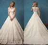 Full Lace Appliques Wedding Dresses 2020 Cheap V-neck Amelia Sposa Arabic Dubai Sweep Train Long Vintage Bridal Gowns