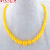 Wojiaer Yellow Jade Gem Stone 6-14mm Absolwiated Okrągłe Koraliki Kobiety Naszyjnik 17.5 Cali Strand Biżuteria F3007