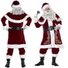 Juldekorationer Deluxe Velvet Santa Claus kostym Vuxna Mens Kostymhandskar + Sjal + Hat + Toppar + Bälte + Fotskydd + Handskar Cosplay High Quality1