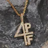 Hip Hop 4PF Digital Letters Cubic Zircon Pendant Chain Necklace Men Women Iced Out Gold Silver Color CZ Bling Necklaces16257998