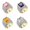 Wholesale-New European and American diamond-inlaid rings are selling hip-hop gold bully square zircon rings