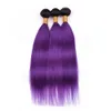 # 1B / paars Ombre Indian Menselijk Haar Rechte Weave Bundels met Sluiting Ombre Paars Maagd Haar 3bundles Donkere Roots met 4x4 Kantsluiting