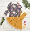 2 pezzi set bambino bambini neonate abiti vestiti fiore t-shirt top + abiti solidi ragazze abbigliamento set abiti moda economici set by0826