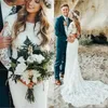 Plaża Pełna koronkowe sukienki długie rękawy Boho Plus Size Sweep Train Bohemian Wedding Sukienka dla wiejskiej suknie ślubne Vestidos de Novia 155 0510