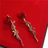 Новые брендовые серьги-гвоздики с цветком красной розы для женщин, винтажные ювелирные изделия, серьги со змеей и кристаллами, ювелирное украшение для женской вечеринки, Brincos7072272