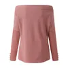 Moda Simple botones blusa Casual invierno señoras Sexy fuera del hombro inferior Tops mujer camisa de manga larga Blusas pulóver