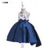 Robe de princesse brodée de fleurs pour filles, col en fausses perles, robes asymétriques pour enfants, Costume de fête de mariage, robe de bal, cadeau