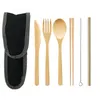 Bamboe bestek sets mes vork lepel kit bamboe stro draagbare outdoor picknick eco vriendelijke serviespak wegwerp