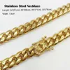 18k Gold Plated High Polished Cuban Link Necklace Men Punk 14mm Curb Chain Dragon-beard Clasp 24"/26"/28"/30"