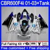 Body +Tank For HONDA CBR 600 F4i CBR 600F4i KONICA blue new CBR600FS 600 FS 286HM.26 CBR600F4i 01 02 03 CBR600 F4i 2001 2002 2003 Fairings