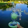 Hookahs 최신 녹색 보라색 유리 봉 7 인치 볼 퍼크 봉 쇼 헤드 여과기 물 파이프 14mm 공동 오일 Dab Rigs with Heady Bowl