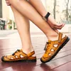 Hot koop-zomer echt leer uit deur schoenen mannen sandalen handgemaakte klassieker voor mannelijk zacht wandelen strand sandalias sandal dia's maat 38-48