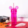 Orelha de coelho copos colorido transparente mouse Ear Garrafa de água com palha e tampa do copo caneca de café Milke Meninas do presente HHA-1372