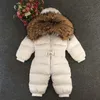 Baby Overalls Jungen Mädchen Winter Overalls Baby Strampler Entendaunen Overall Echtpelzkragen Kinder Oberbekleidung Kinder Schneeanzug