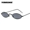 YOOSKE Skinny ovale lunettes de soleil femmes 90 s Vintage petit oeil de chat lunettes de soleil hommes métal cadre minuscule petit rond lunettes de soleil UV400