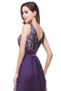 4 Colors Vintage Lace Evening Dresses Purple Floor Length Chiffon Prom Dresses Cheap Formal Party Gown V Cut Back CPS251