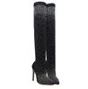 Designer-Pean Rhinestone High-Heeled Women's Boots Stretch Cloth Seksowne buty na kolanie