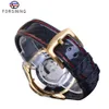 Forsining Automatic Men Watch عرضة ذهبية غير رسمية البولندية الحزام الأسود الحزام الميكانيكي الساعات المضادة للماء Relogio Masculino3177