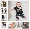 Kids Designer Clothing Baby Boys Girls Odzież Zestawy Krótki Rękaw Bawełniane Spodnie Spodnie Newborrn Cartoon Zwierząt List Drukuj D467