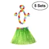 5 Sets Hawaii Tropical Hula Grass Dance Skirt Flower Bracelets Headband Necklace Set 40cm64515239589071