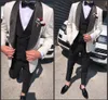 2020 Zomerstrand bruiloft smoking 3D bloemenpatroon heren bruidegom pakken gekerfd revers slim fit prom party blazer jas (jas + vest + broek)