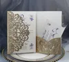 Złoto Silver Glitter Laser Cut Pocket Zaproszenie na ślub Bridal prysznic zaręczynowy Akcesoria ślubne Puste Wewnętrzne Dostosowane Karty Urodzinowe