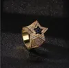 14K Gold Plated Blue Stone CZ Star Rings Real Shine Bling Bling Ring Hip Hop Jewelry New Arrival 2019 Mens Fashion