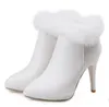 Kleine große Größe 33 bis 42 43 weiße Pelzstiefel Braut Hochzeit High Heel Schuhe halten warme Winter-Stiefeletten