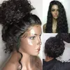 Förplånad naturligt svart mänskligt hår Långt löst lockigt våg Syntetiska spets fram peruker värmebeständig fiber mjuk 10% mänskliga hår peruker svarta kvinnor