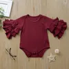 Baby Girls Candy Color Rompers 4 Colors Petal Sleeve Lace Solid Ruffle Jumpsuit Kids Jumpsuit Girls Outfits 03T 043400190